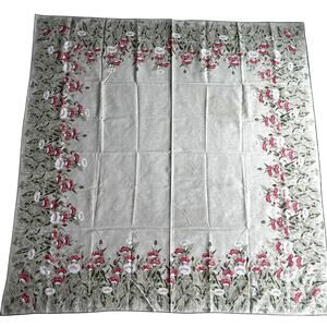 Printed Cotton Blend Tablecloth cottage chic faded greens pinks floral w/ FLAWS